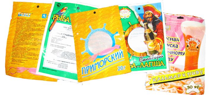 Примеры возможной упаковки сушеного кальмара